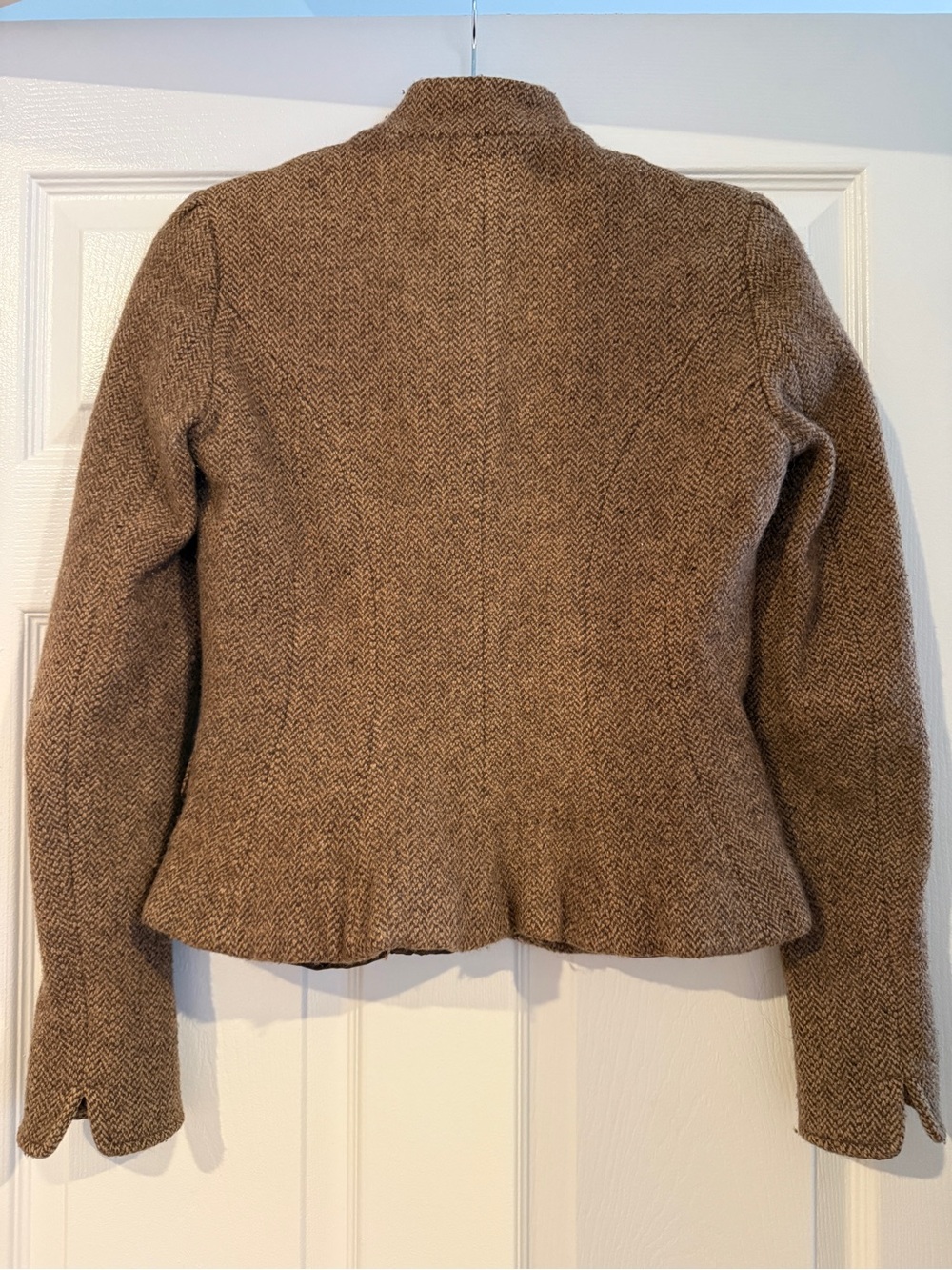 Ralph Lauren Brown Herringbone Buttoned Stand-Collar Blazer - Picture 2 of 3
